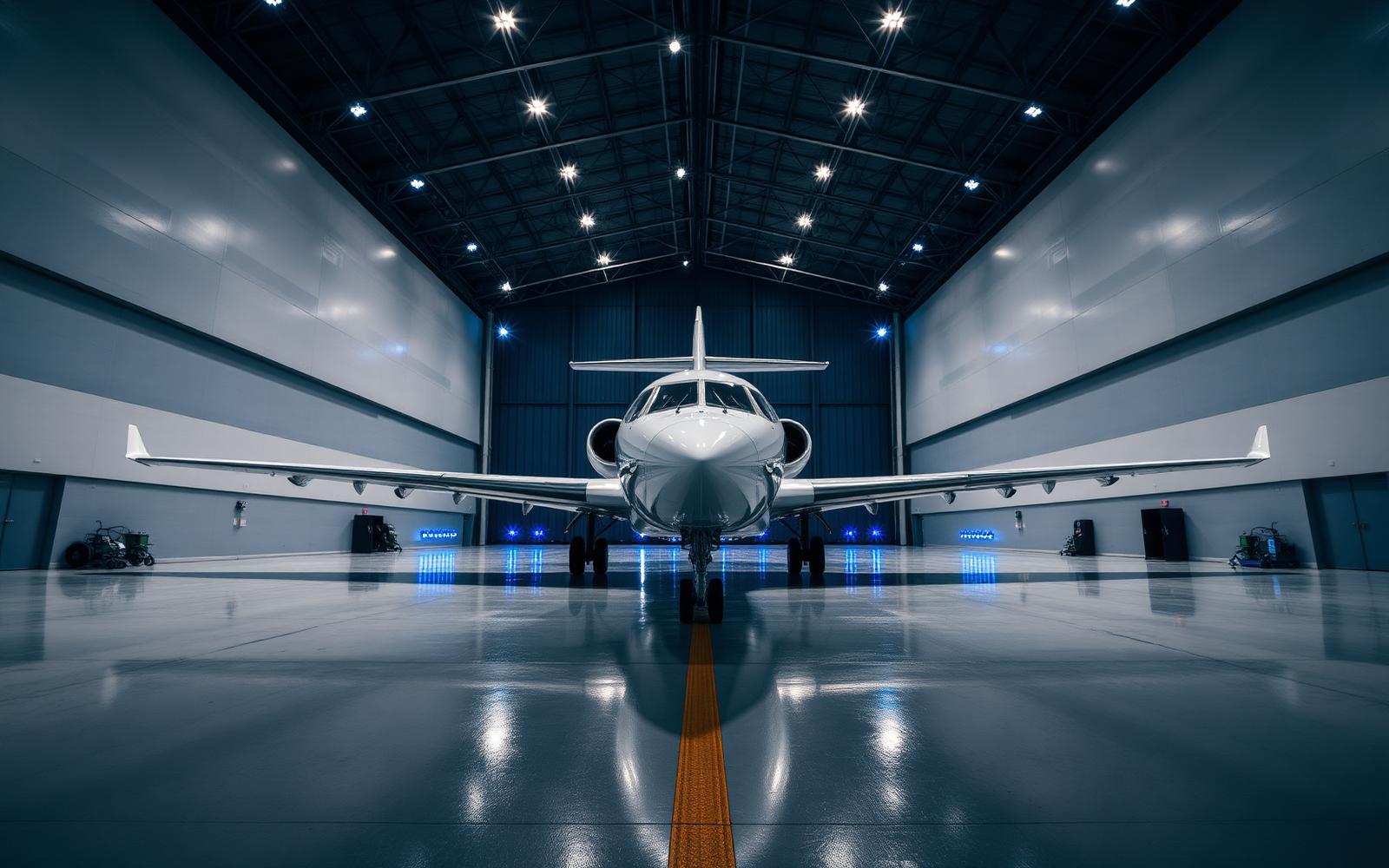 Aircraft in a modern hangar